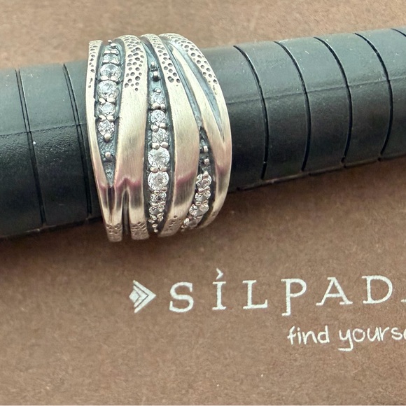 Silpada Organics Sterling Silver Band Ring R2035 with cubic zirconia, size 7.75 - Picture 2 of 4